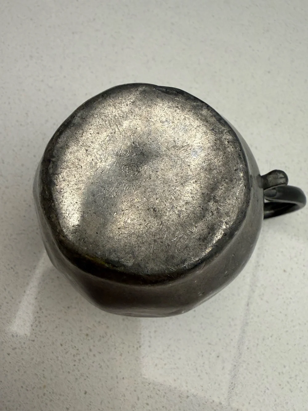 Vintage Pewter Creamer Pitcher Colonial Style Scroll Handle